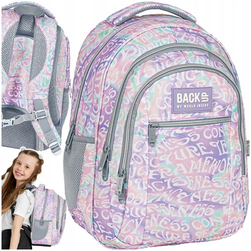  Zaino scolastico multiscomparto di riserva Sfumature di rosa, Sfumature di grigio e argento, Multicolor 26 l