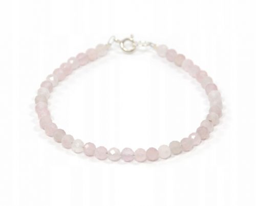  Bracciale in QUARZO ROSA naturale, palline, sfaccettature da 4mm