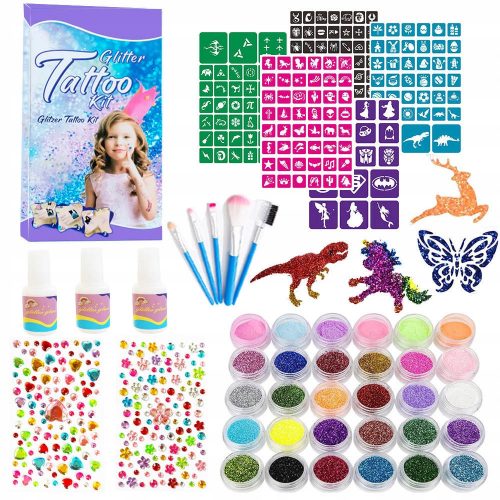  TATUAGGI GRANDE MEGA SET GLITTER MODELLI CON MOTIVI GLITTER LAVABILI