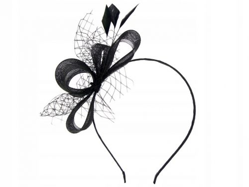  CERCHIETTO DECORATIVO CON VELO e PIUME, fascinator - nero