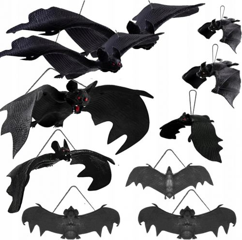  DECORAZIONE REALISTICA PIPISTRELLI IN GOMMA 10 PZ HALLOWEEN VARIE MISURE