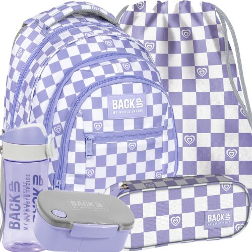 Zaino scolastico multiscomparto Backup bianco, Sfumature di viola, Sfumature di grigio e argento 26 l