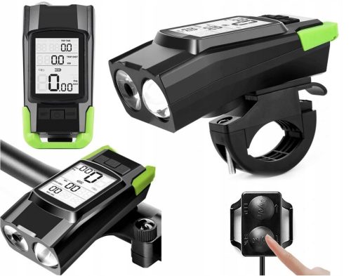  Potente lampada frontale per bicicletta a LED, USB frontale, luce intensa, contatore, campanello