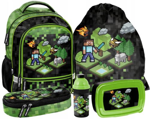  Zaino scolastico multiscomparto Minecraft Paso, nero, sfumature di verde, multicolore, 19 anni