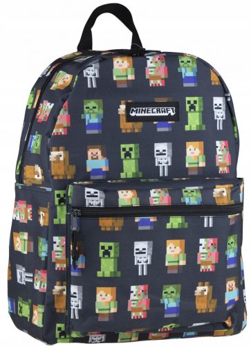  Zaino scolastico Minecraft Astra a scomparto singolo nero, Sfumature di grigio e argento, Sfumature di verde, Multicolor 16 l