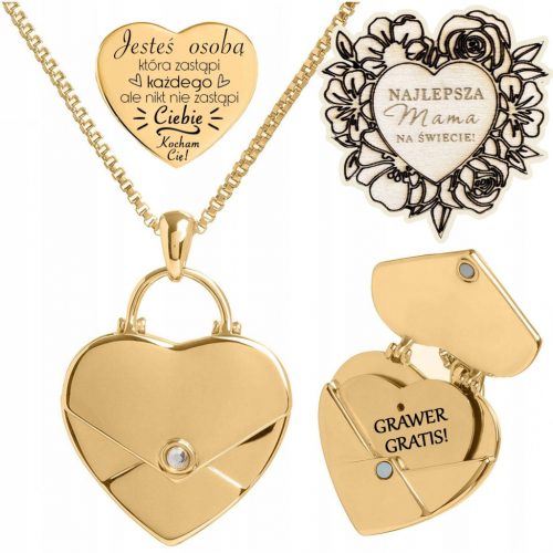  Collana con INCISIONE, busta, biglietto, CUORE, regalo in oro + INCISIONE GRATUITA