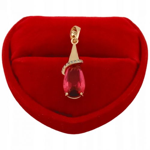  Ciondolo in oro, goccia rossa, brillante, linea elegante, placcato oro 18k