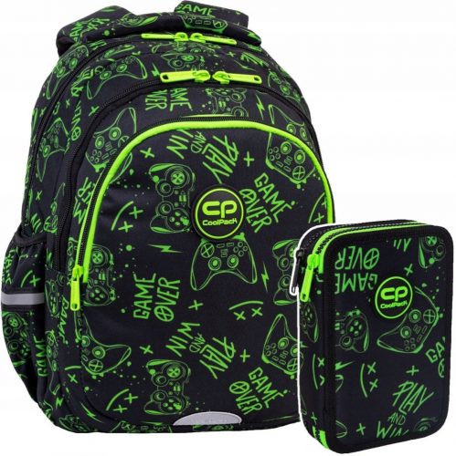  Zaino scolastico multiscomparto CoolPack, nero, Sfumature di verde, 21 l + ASTUCCIO JUMPER 2 DOPPIO PENCIBLE CON ATTREZZATURA. SERATA DI GIOCO