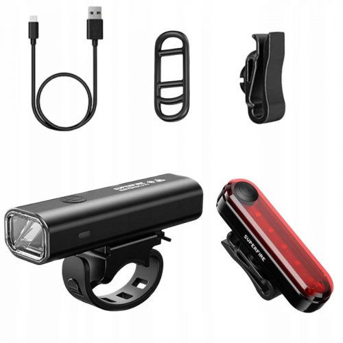  Luci per bicicletta SuperFire BL09 batteria da 450 lm + Luci posteriori per bicicletta Superfire BTL01 rosse