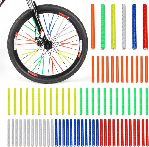  MEGA Set di catarifrangenti per biciclette, tubi per raggi, neon, colorati, 72 pezzi