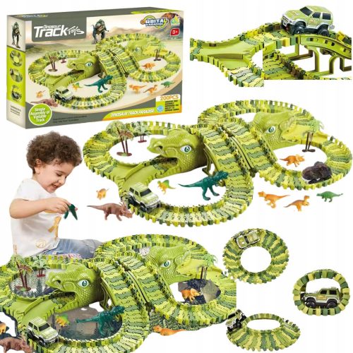  XXL Set pista da corsa Dinosauri Ostacoli Auto Figure Mattoncini 200El