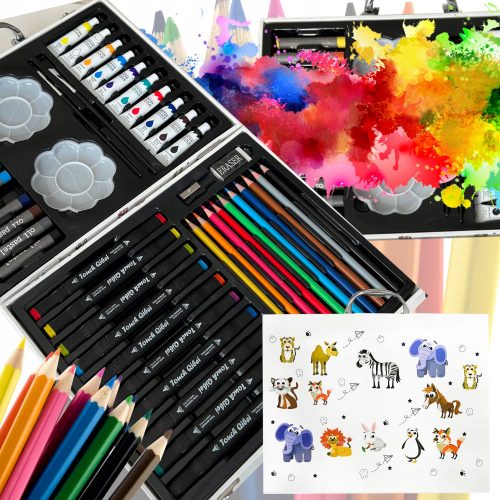  SET PITTURA PER BAMBINI Libro da colorare artistico Valigia di plastica + + VIAGGI AEREOGRAFICI SET DA DISEGNI COLORATI PER BAMBINI 12 PZ GRANDE