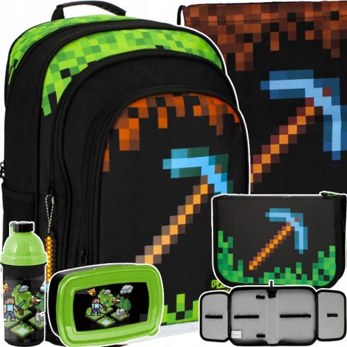  Zaino scuola multiscomparto Minecraft Starpak nero, Sfumature di marrone e beige, Sfumature di verde 20 l + 4 altri prodotti