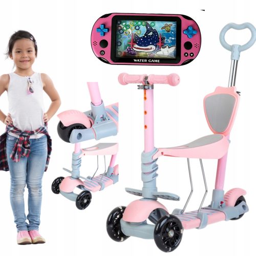  BABY MIX MULTI SCOOTER A TRE RUOTE PER BAMBINI, ROSA + Giochi d'Acqua – Gioco Acquatico Arcade