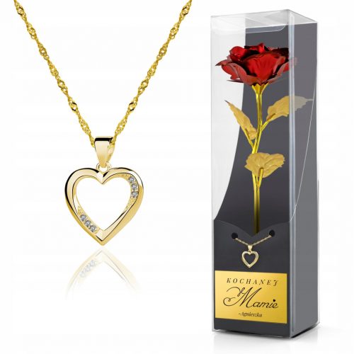  COLLANA CON CUORE IN ORO CON ROSA REGALO DI COMPLEANNO PER LEI + INCISIONE