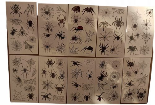  Tatuaggi lavabili RAGNI SPIDER mix MEGA 10 SET COSPLAY DI HALLOWEN