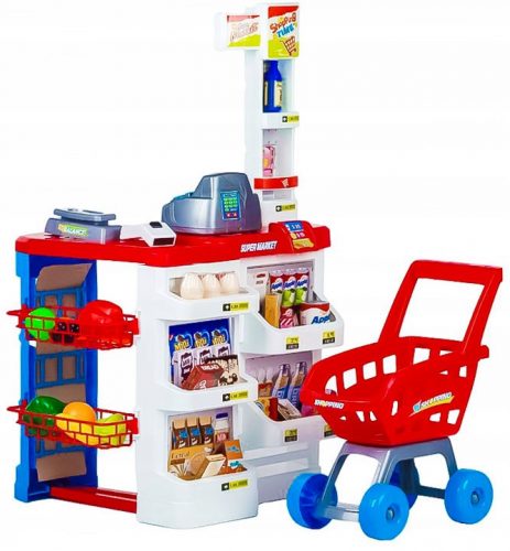  GRANDE NEGOZIO SUPERMERCATO BANCO PER BAMBINI CON REGISTRATORE DI CASSA E CARRELLO SCANNER