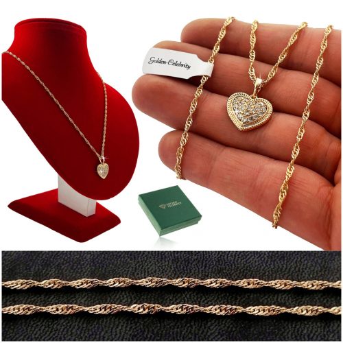  COLLANA IN ORO ACCIAIO CHIRURGICO/CUORE CON ZIRCONI 18K IN REGALO + OMAGGIO