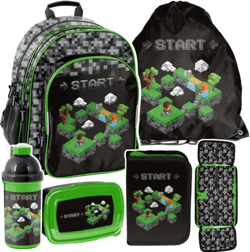  Zaino scuola multiscomparto Minecraft Paso nero, Sfumature di grigio e argento, Sfumature di verde, Multicolore 18 l + 5 altri prodotti