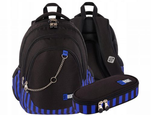  Zaino scuola multiscomparto ST.RIGHT nero, Sfumature di blu, Multicolor 23 l + astuccio St. Majewski