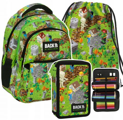  Zaino scuola multiscomparto Backup nero, Sfumature di grigio e argento, Sfumature di verde, Multicolor 24 l