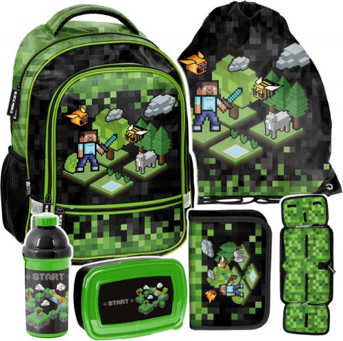  Zaino scuola multiscomparto Minecraft Paso nero, Sfumature di verde, Multicolor 19 l + 5 altri prodotti