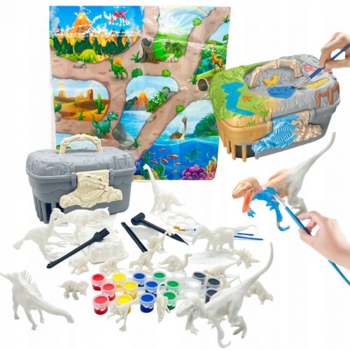  GRANDE SET D'ARTE PER PITTURA DINOSAURI FIGURINE VALIGIA MAT