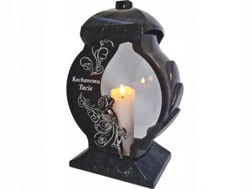  CANDELA GENITORI AI GENITORI CANDELE LAMPADE PER LA TOMBA DI OB MARMO NERO + FIGURINA LED