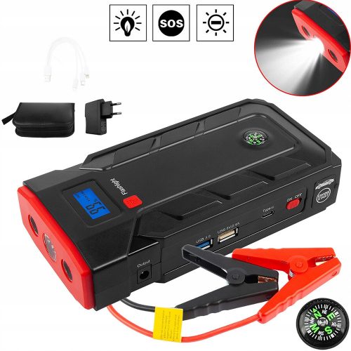  POWERBANK JUMP STARTER BOOSTER TORCIA USB + PINZE CAVI 1000 A