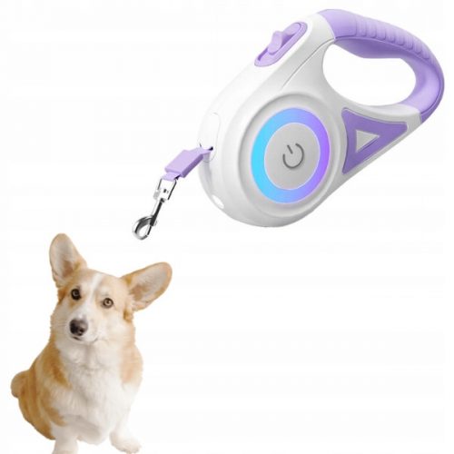  GUINZAGLIO AUTOMATICO PER CANI CON LAMPADA LED ROJECO 5M VIOLA CON SERRATURA RGB