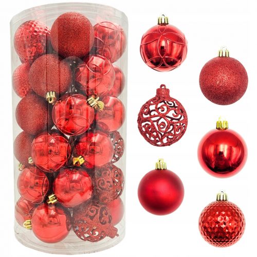  SET PALLE DI NATALE ROSSE DECORATE 6 MODELLI MIX 36pz 6cm