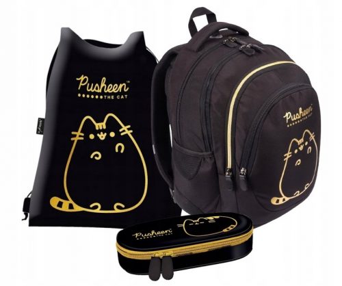  Zaino scolastico multiscomparto Pusheen St.. Majewski nero, Sfumature giallo e oro 23 l + 2 altri prodotti