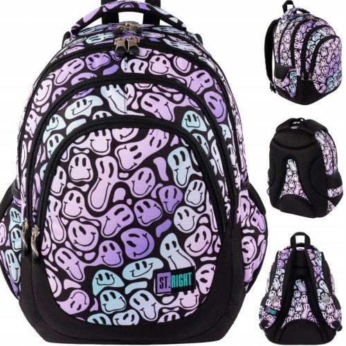  Zaino scuola multiscomparto ST.RIGHT, nero, Sfumature di viola, Multicolor, 23 anni