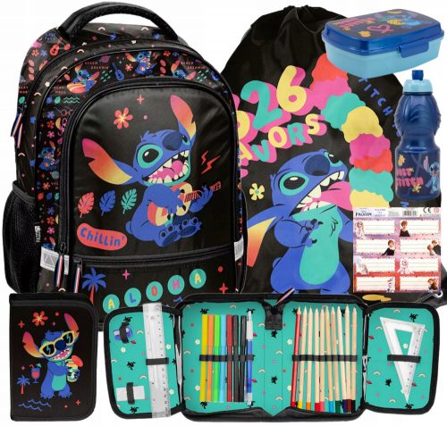  SET SCUOLA PASO STITCH, ZAINO, BORSA, ASTUCCIO, PRANZO DISNEY