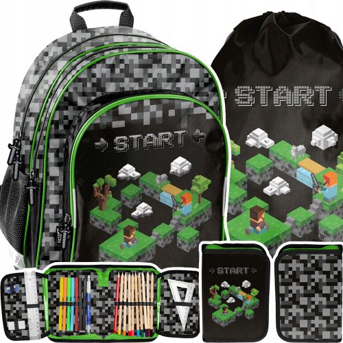  Zaino scuola multiscomparto Minecraft Paso nero, Sfumature di grigio e argento, Sfumature di verde, Multicolore 18 l + 6 altri prodotti