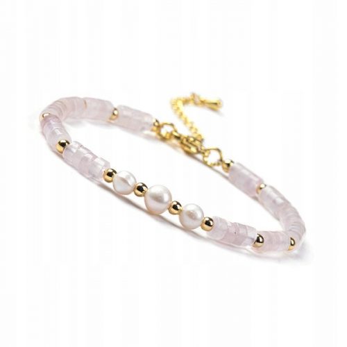  Bracciale con perle d'acqua dolce al quarzo rosa