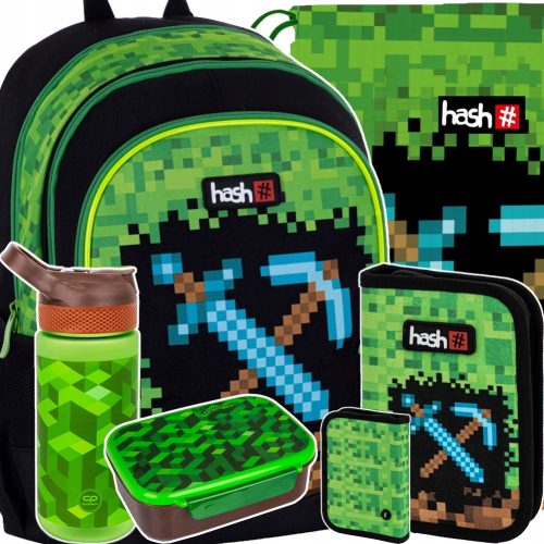  Zaino scuola multiscomparto Hash nero, Sfumature di marrone e beige, Sfumature di verde, Multicolore 20 l + 4 altri prodotti