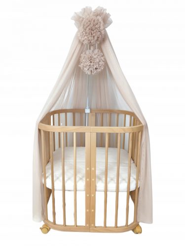  Baldacchino con pompon per letto "Tulle beige caldo"