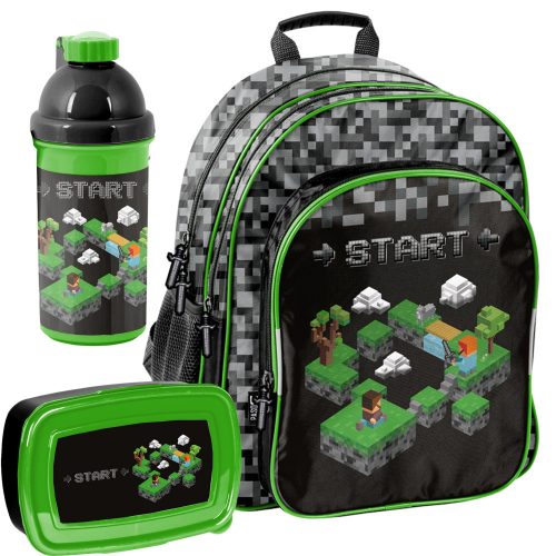  Zaino scuola multiscomparto Minecraft Paso nero, Sfumature di grigio e argento, Sfumature di verde, Multicolore 18 l + 2 altri prodotti