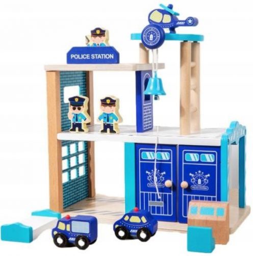  STAZIONE DI POLIZIA GIOCATTOLO IN LEGNO SET FIGURE DIVERTIMENTO CREATIVO