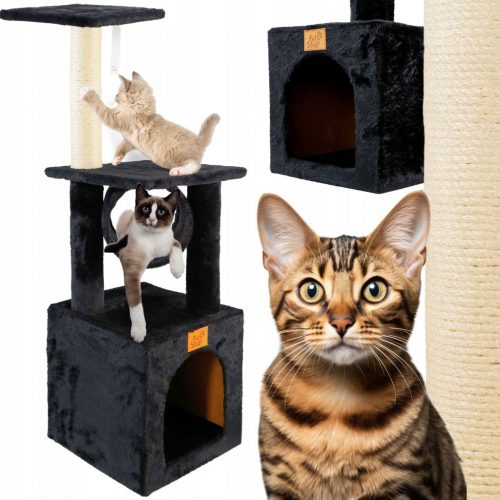  PETSTORY Tiragraffi nero CAT HOUSE SIZAL letto a palo 4 livelli