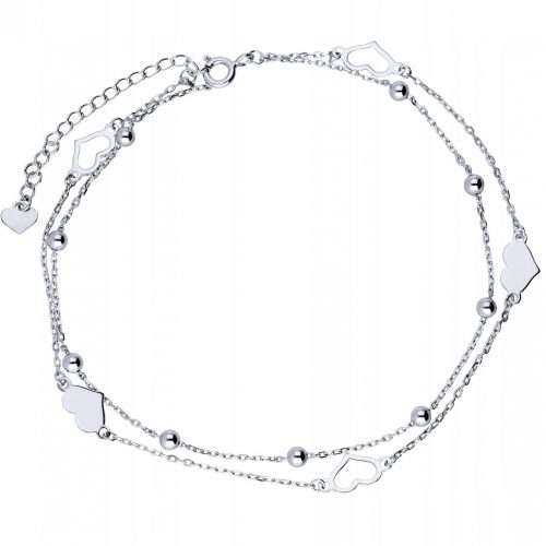  Bracciale alla caviglia in argento 925 con doppie palline a cuore