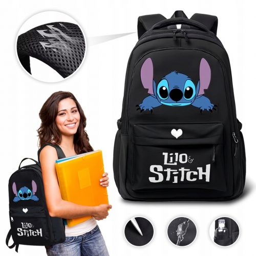  Zaino scolastico multiscomparto per viaggi Lilo e Stitch, nero