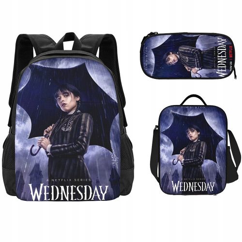  Wednesday Addams SET SCUOLA, ZAINO A4, BORSA, ASTUCCIO, NUOVO