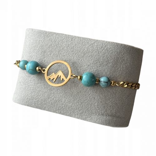  Bracciale con pietre Howlite blu e parte superiore in acciaio chirurgico dorato