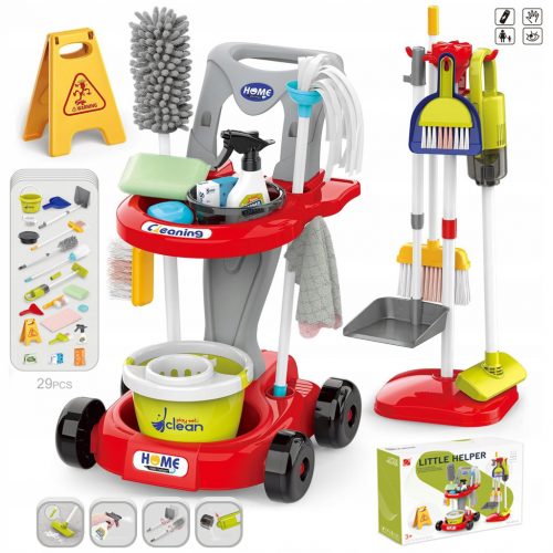  Set pulizia XXL per bambini con carrello aspirapolvere staccabile 29 elementi.