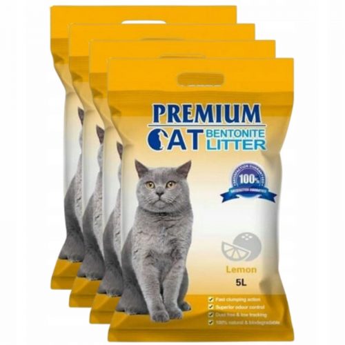  Lettiera agglomerante in bentonite per gatti Premium - Limone per gatti, profumata 5L