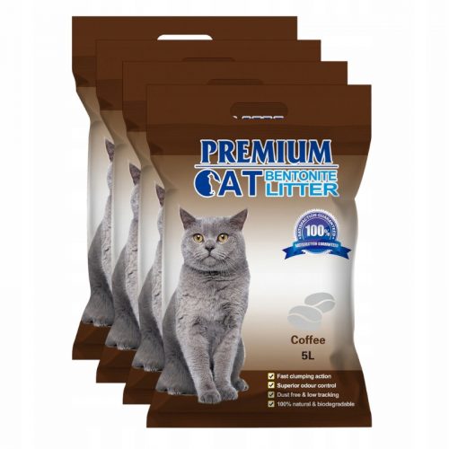  Lettiera agglomerante in bentonite per gatti Premium - Caffè per gatti, profumata 5L