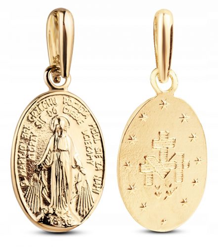  MEDAGLIA MIRACOLOSA CLASSICA IN ORO CON LA MADRE DI DIO, DOPPIA FACCIA 8KT 333