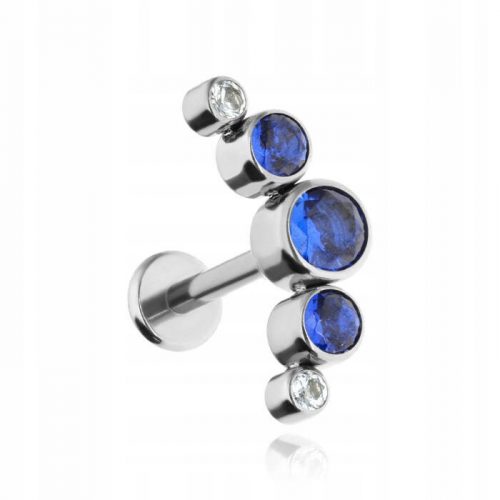  Orecchino a grappolo labret in titanio con zirconi blu - argento 1.2/8